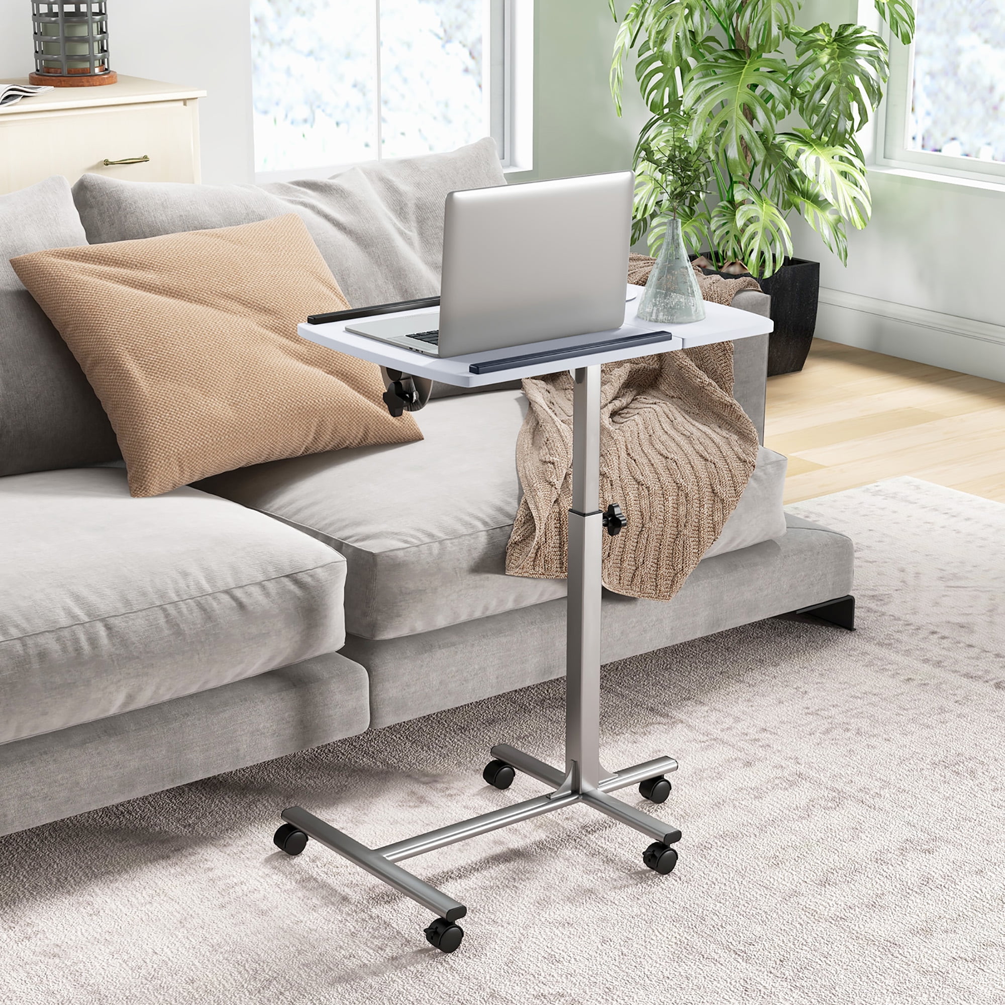 Gymax Height Adjustable Mobile Laptop Desk Standing Desk on Wheels Tilting Tabletop