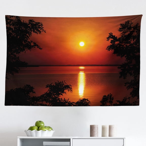 Nature Tapestry, Refreshing Meadow Valley Under Cloud Sun Sky Spring Grass Country Image, Fabric Wall Hanging Decor for Bedroom Living Room Dorm, 2 Sizes, Lime Green Pale Blue, by Ambesonne