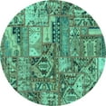 thumbnail image 1 of Ahgly Company Machine Washable Indoor Round Abstract Turquoise Blue Modern Area Rugs, 7' Round, 1 of 4