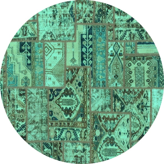 Ahgly Company Machine Washable Indoor Round Abstract Turquoise Blue Modern Area Rugs, 7' Round