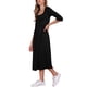 thumbnail image 4 of Vestido de punto waffle Inspire Chic para mujeres, con mangas 3/4, escote cuadrado, midi, color negro, 4 of 6