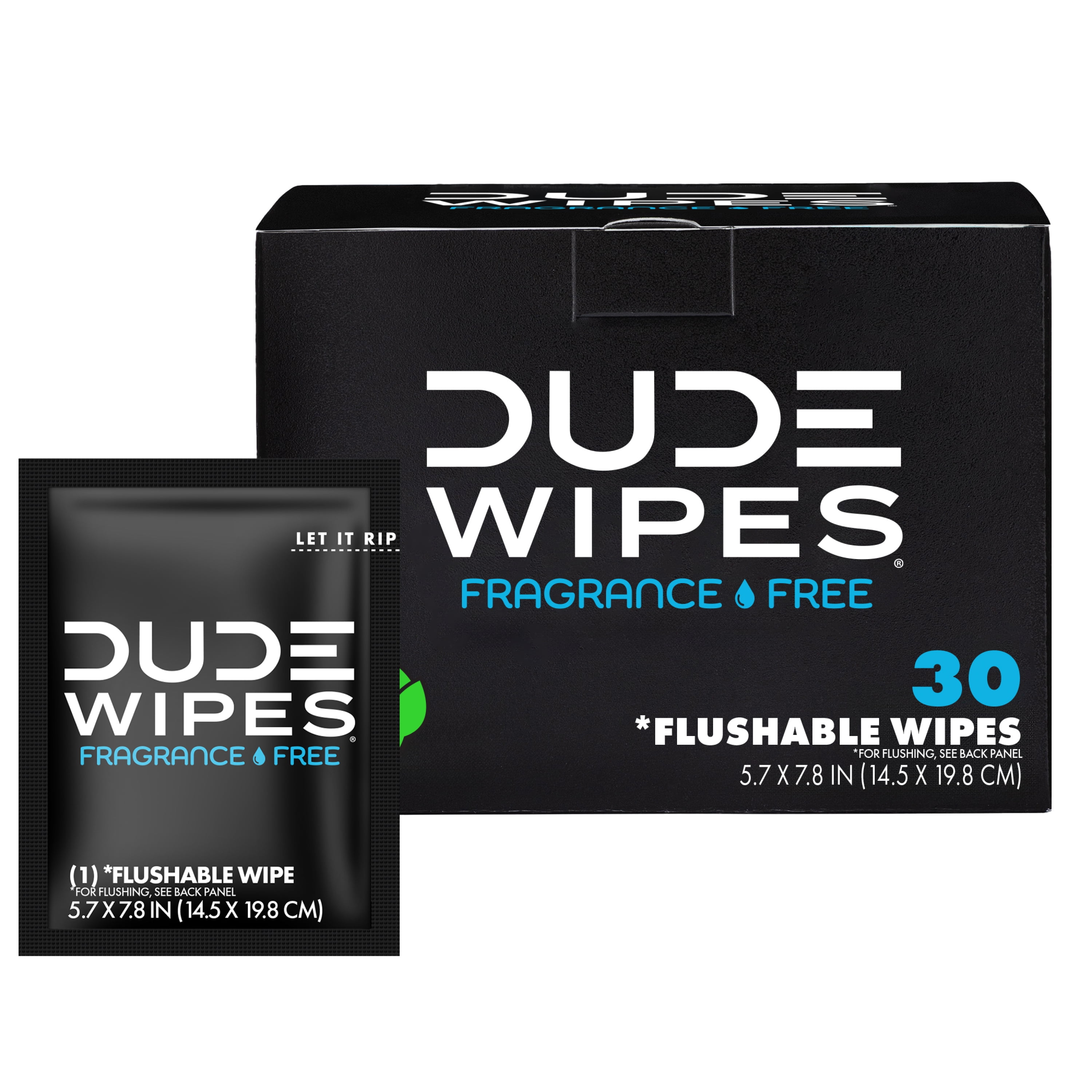 DUDE Wipes Flushable Wipes, XL On-The-Go Wet Wipes, Unscented, 30 Count
