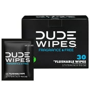 DUDE Wipes Flushable Wipes, XL On-The-Go Wet Wipes, Unscented, 30 Count