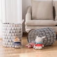 thumbnail image 2 of BAETEUY Round Folding Grid Stripe Laundry Storage Basket Clothes Holder Bucket Organizer, 2 of 8