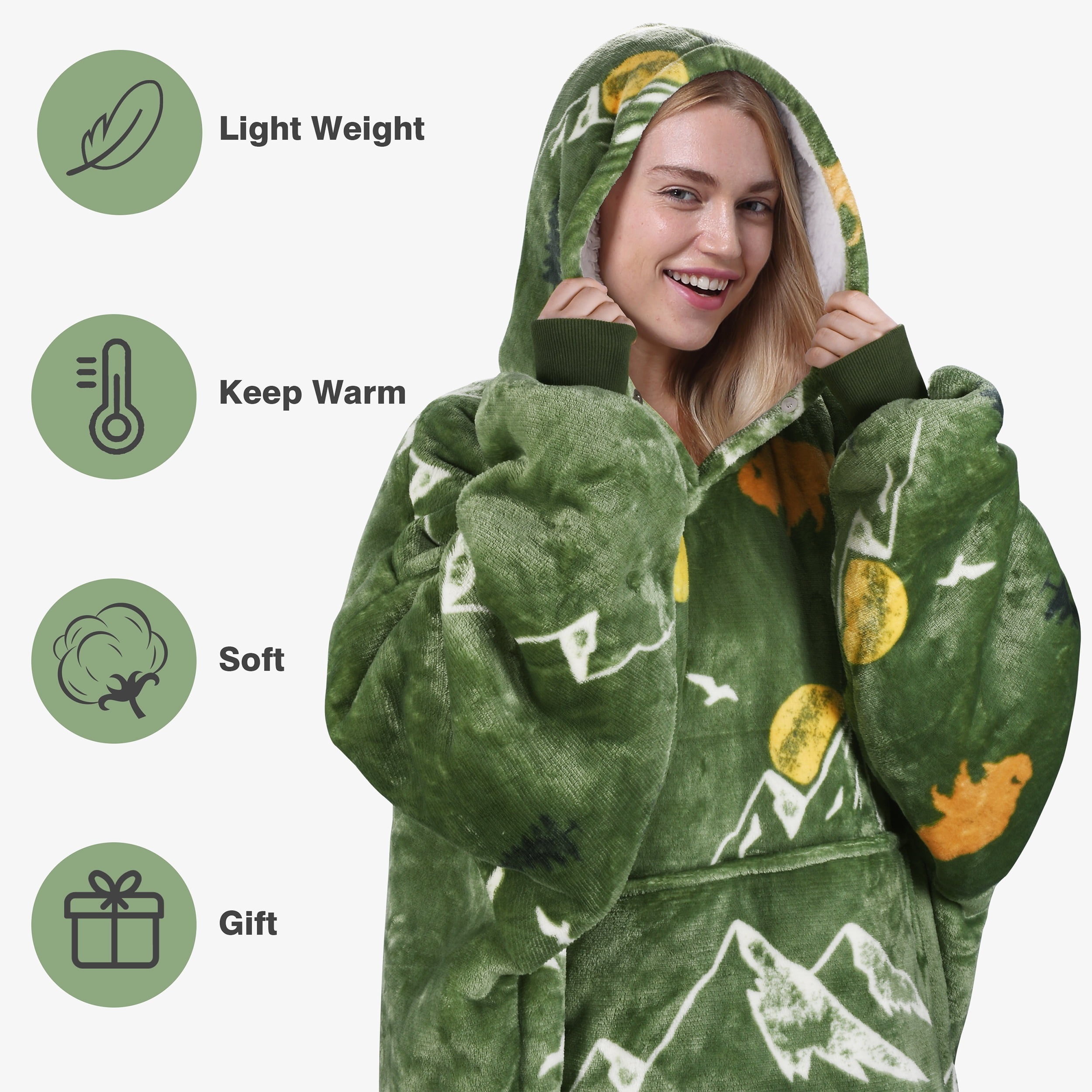 Catalonia Oversized Wearable Blanket Hoodie Sweatshirt, Comfortable Sherpa Lounging Pullover for Adults Men Women Teenagers Wife Girlfriend Gift