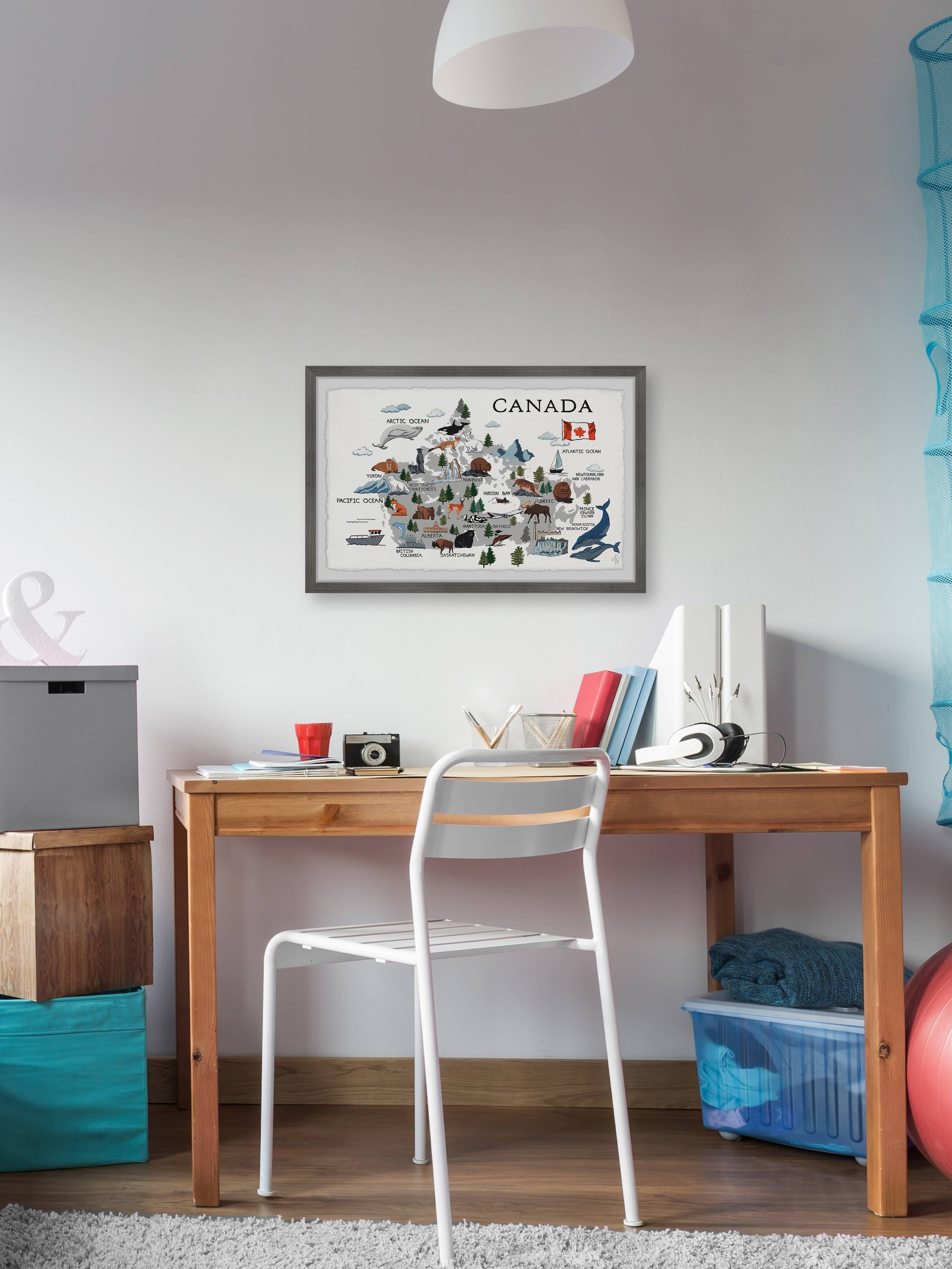 Marmont Hill Gray Canadian Map Framed Wall Art