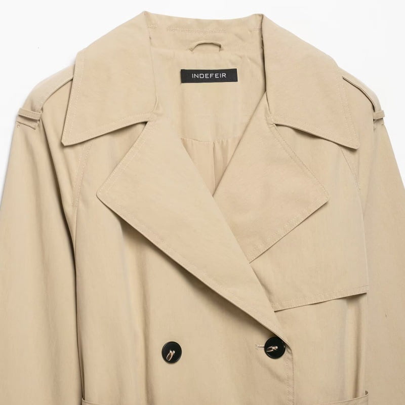 Women's Double Breasted Cropped Trench Coat, Belted Lapel Short Windbreaker Jacket, Sizes XS-L