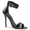 Womens Stylish Glossy Black Dress Shoes with Ankle Strap and 5 Slim Heels