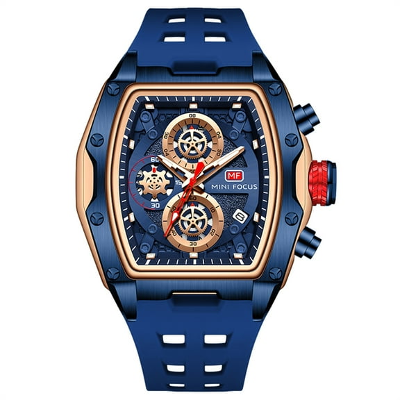 Men's Watches Luxury Sport Quartz Men's Quartz Watch Waterproof With Luminous Hands Chronograph Wristwatches Silicone Strap Blue 0473
