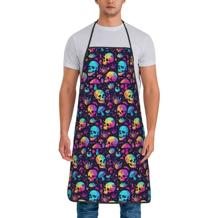 

Uemuo mushroom Skull star Printed Bib Apron Adjustable Water and Oil Resistant Cooking Kitchen Chef Apron for Women Men