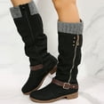 thumbnail image 2 of Fall Winter Knee High Slouchy Boots for Women Buckles Knit Patchwork Slouch Wide Mid Calf Fold over Tall Boots, 2 of 6