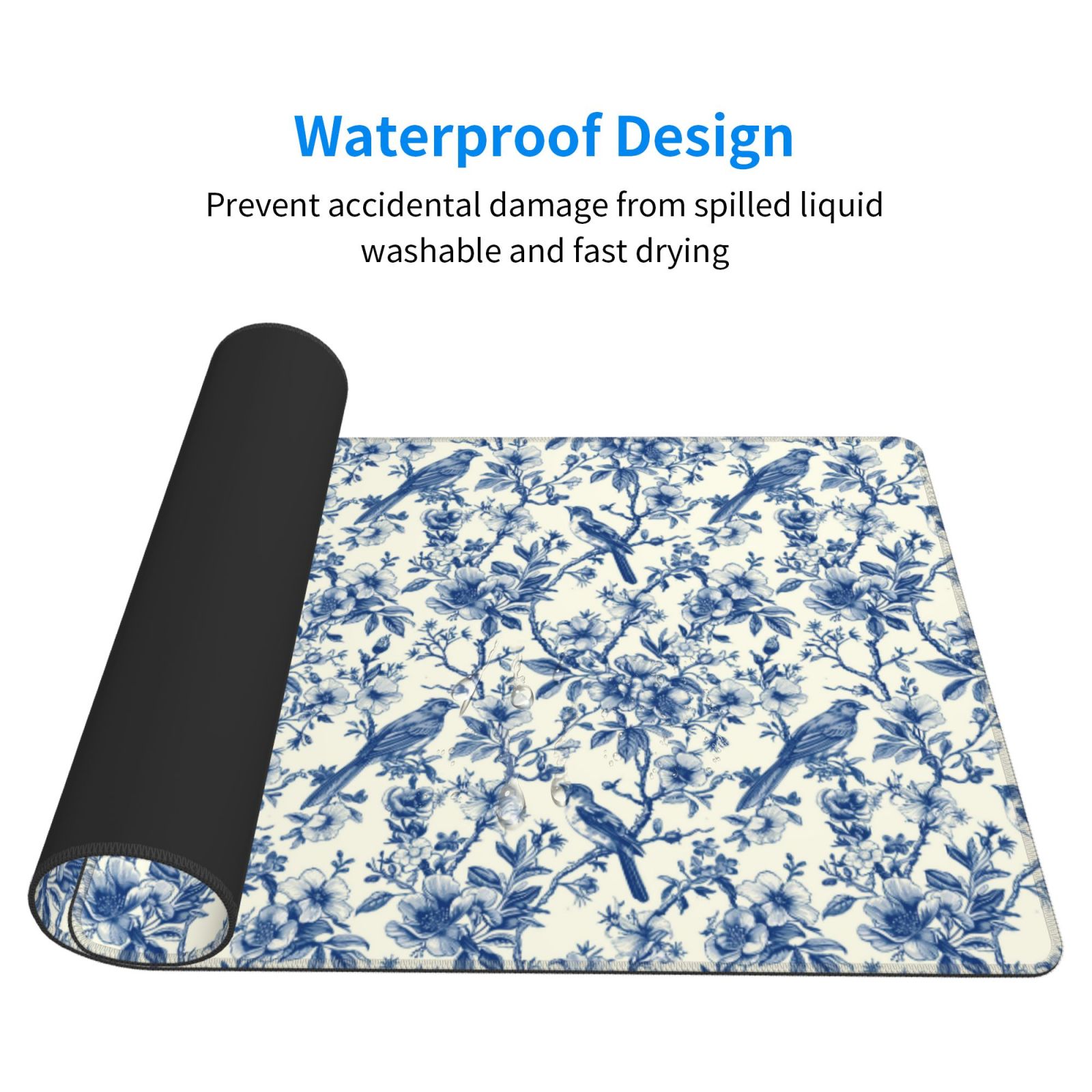 Rateoe Vintage Floral Birds Print Mouse Pad - Extended Large Gaming Mousepad,Non-Slip Stitched Edge,16x29.5 Inch
