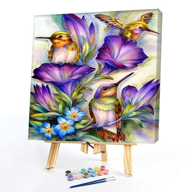 Cuadros Decorativos Pájaros en ramas de flores pintura al óleo por números Kit DIY pintura sin marco (B2191) Wdftyju embutido en tela
