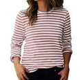 thumbnail image 2 of WMTBSRSW Women's Fall Striped Basic Shirts Casual Long Sleeve Tops Loose Casual Crewneck Going out Tops Plus Size Tee Pink 3X-Large, 2 of 7
