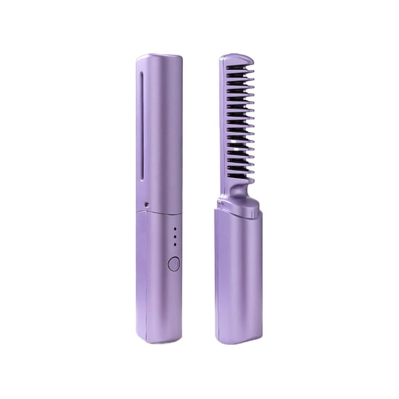 HIBIBUD Wireless Mini Hair Straightener Electric Straightening Comb 2 in 1 Anti Scald Hair Straightener Brush and Curler Portable Hair Straightener for Home Hair Purple