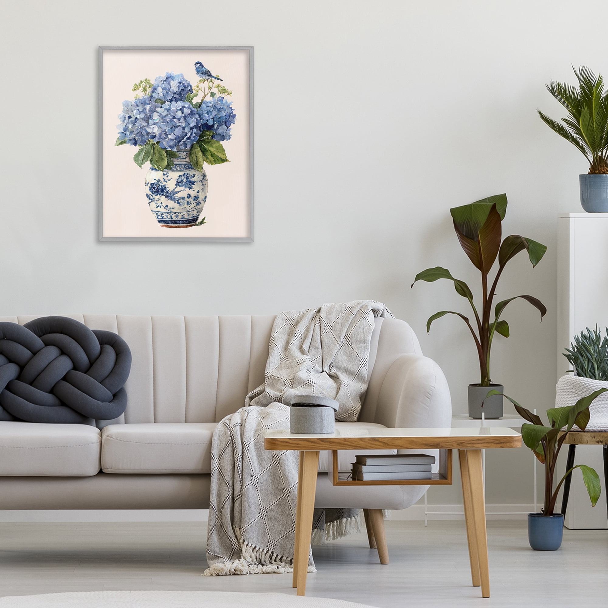 Stupell Industries Songbird Perched on Hydrangeas Gray Framed Giclee Art, design by Imagine It Images
