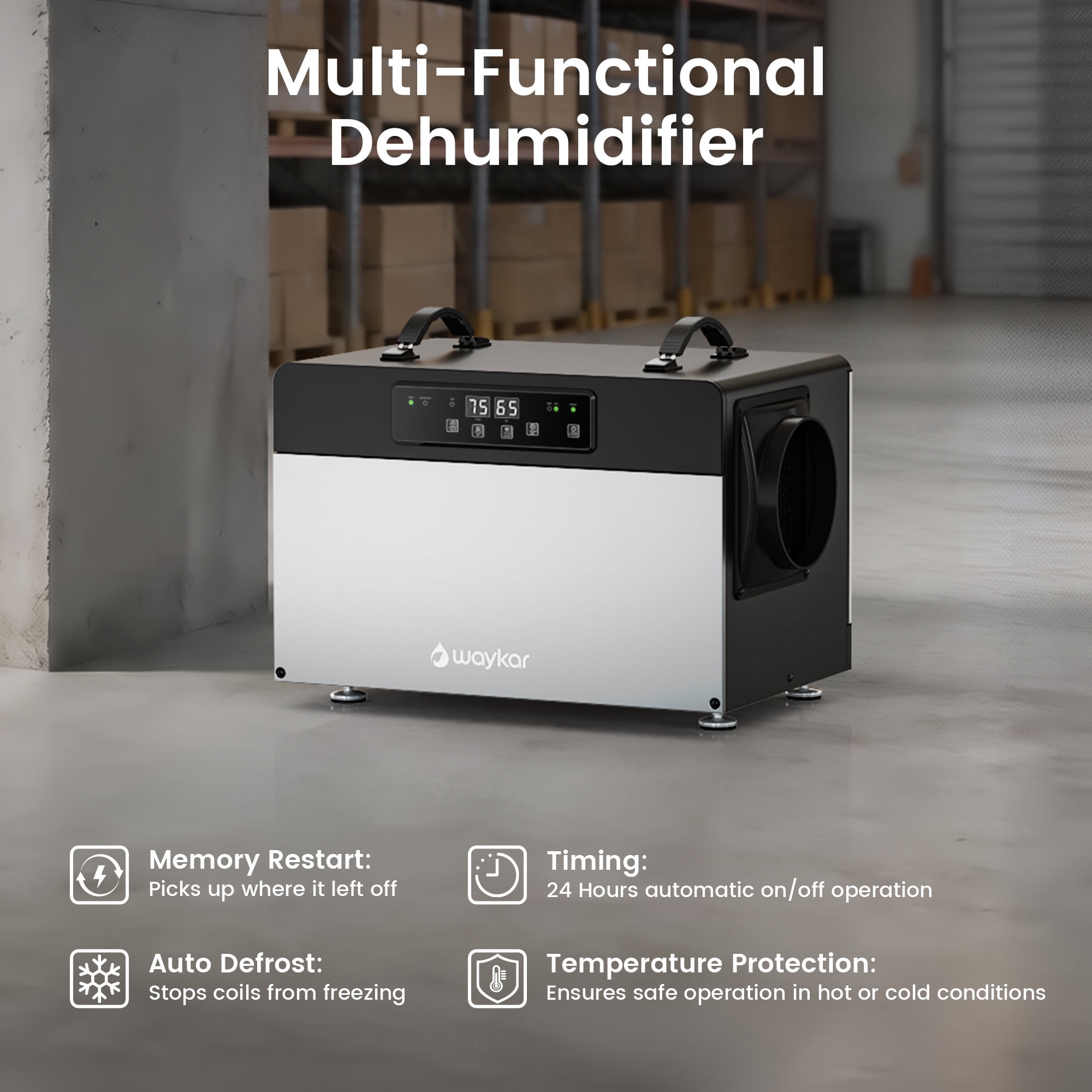 Waykar 125 Pint Dehumidifiers with Pump for Large Basement & Warehouses up to 6,500 Sq. Ft, Protable Dehumidifiers with Continuous Drain Hose