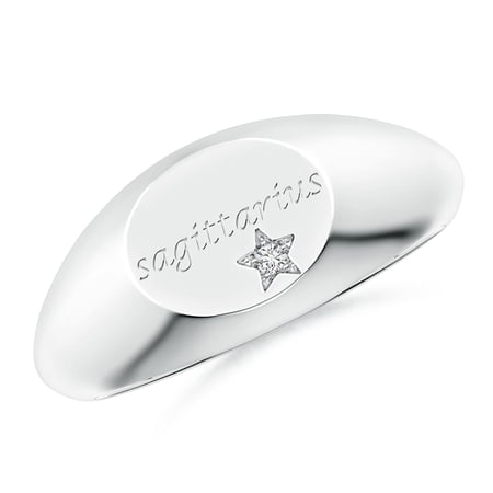 ANGARA Natural Diamond Sagittarius Engraved Signet Ring in 14K White Gold for Women (Size-1.3mm| Color-H| Clarity-SI2) | April Birthstone, Anniversary, Jewelry Gift for Women | Natural Diamond Ring