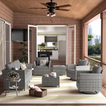 XIZZI 9PCS Patio Furniture Set Modern Cushioned Conversation Set Rattan Wicker Sofa with Corner Table Swivel Rocking Chair,Grey