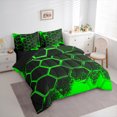 thumbnail image 3 of Manfei Geometric Honeycomb Bedding Comforter Set 7 Pieces for Boys, Green Black Queen Bedding Sets, Neon Gradient Hexagon Queen Sheet Sets, Breathable Home Decor, 3 of 8