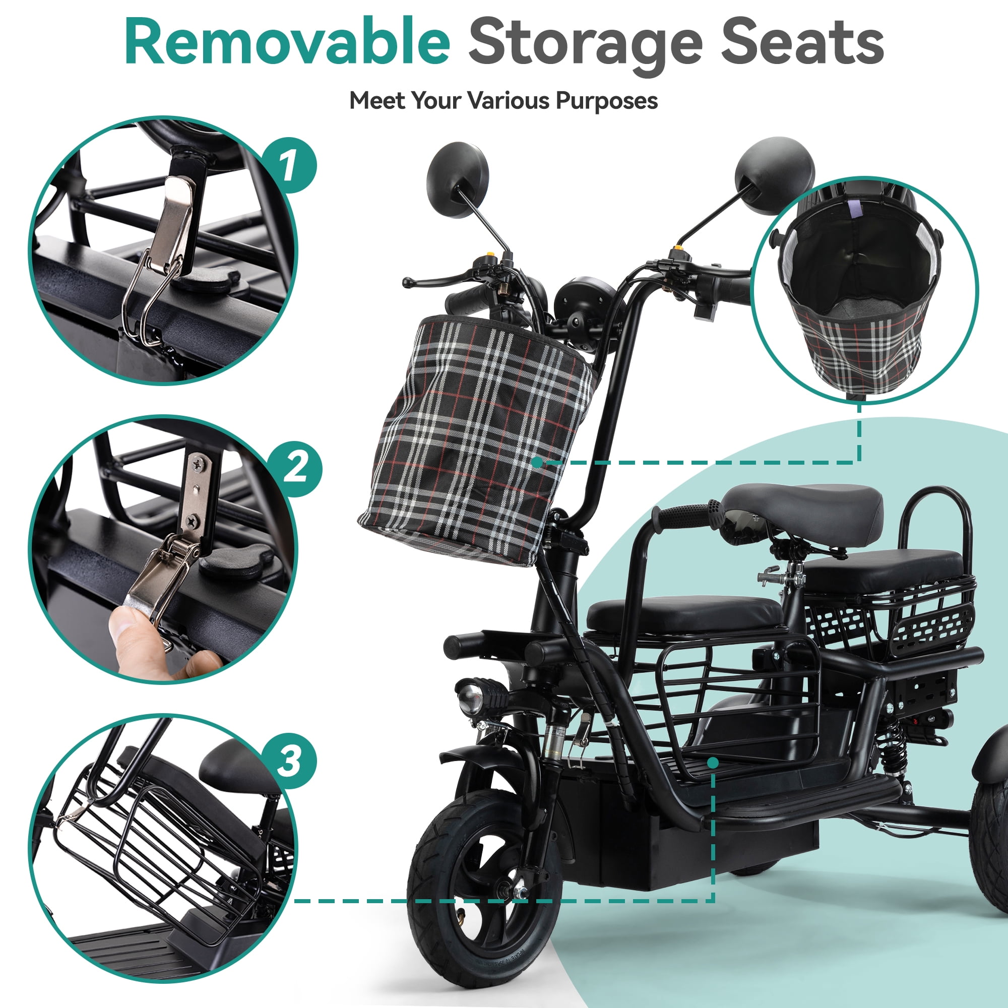 JAXPETY Folding Electric Tricycle, 3 Wheel Motorized Bicycle with 48V 400W Lithium Battery, for Men/Women/Kids, Perfect Spring Gift for Family, Black