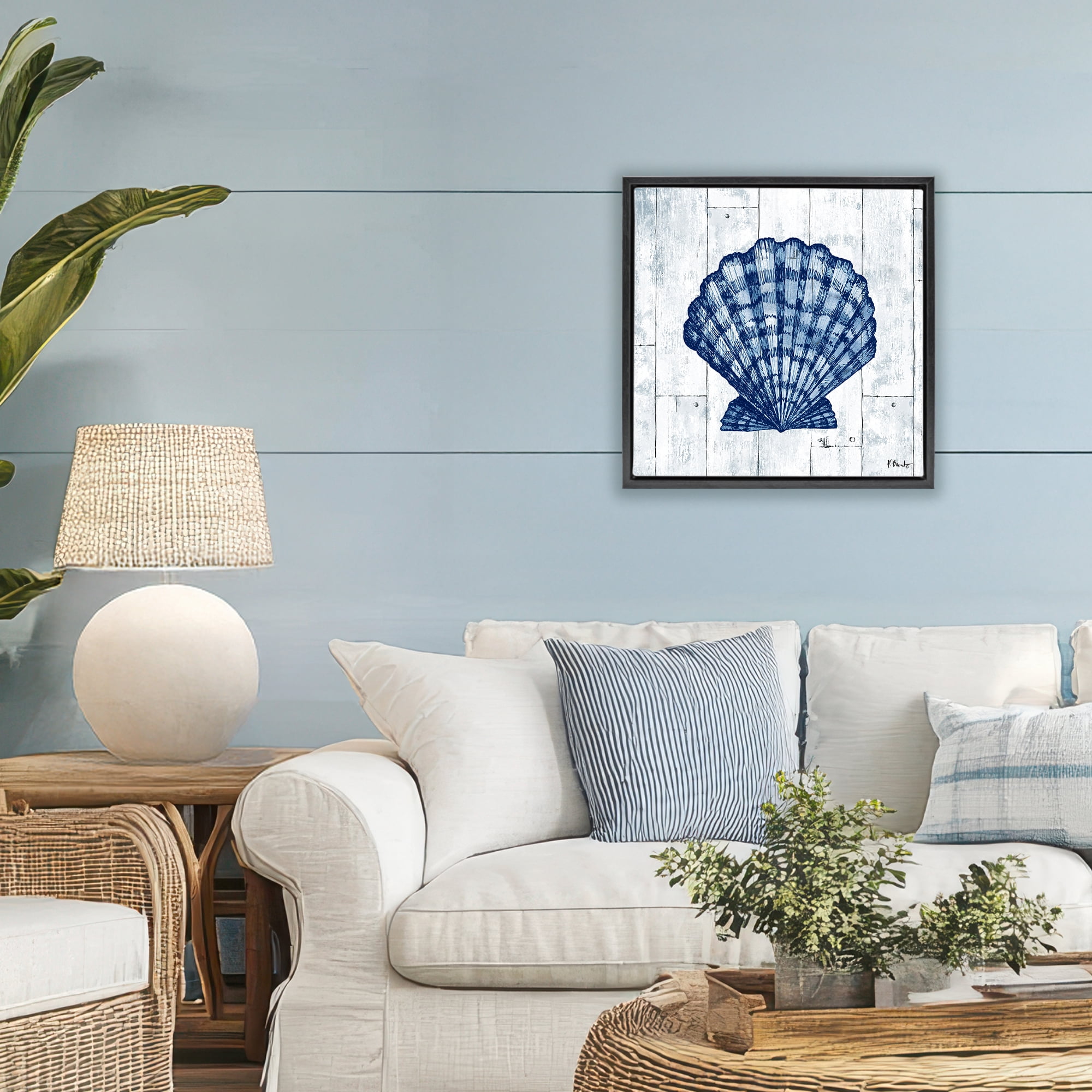 Stupell Industries Coastal Timberland Scallop Black Framed Floater Canvas Wall Art, design by Paul Brent