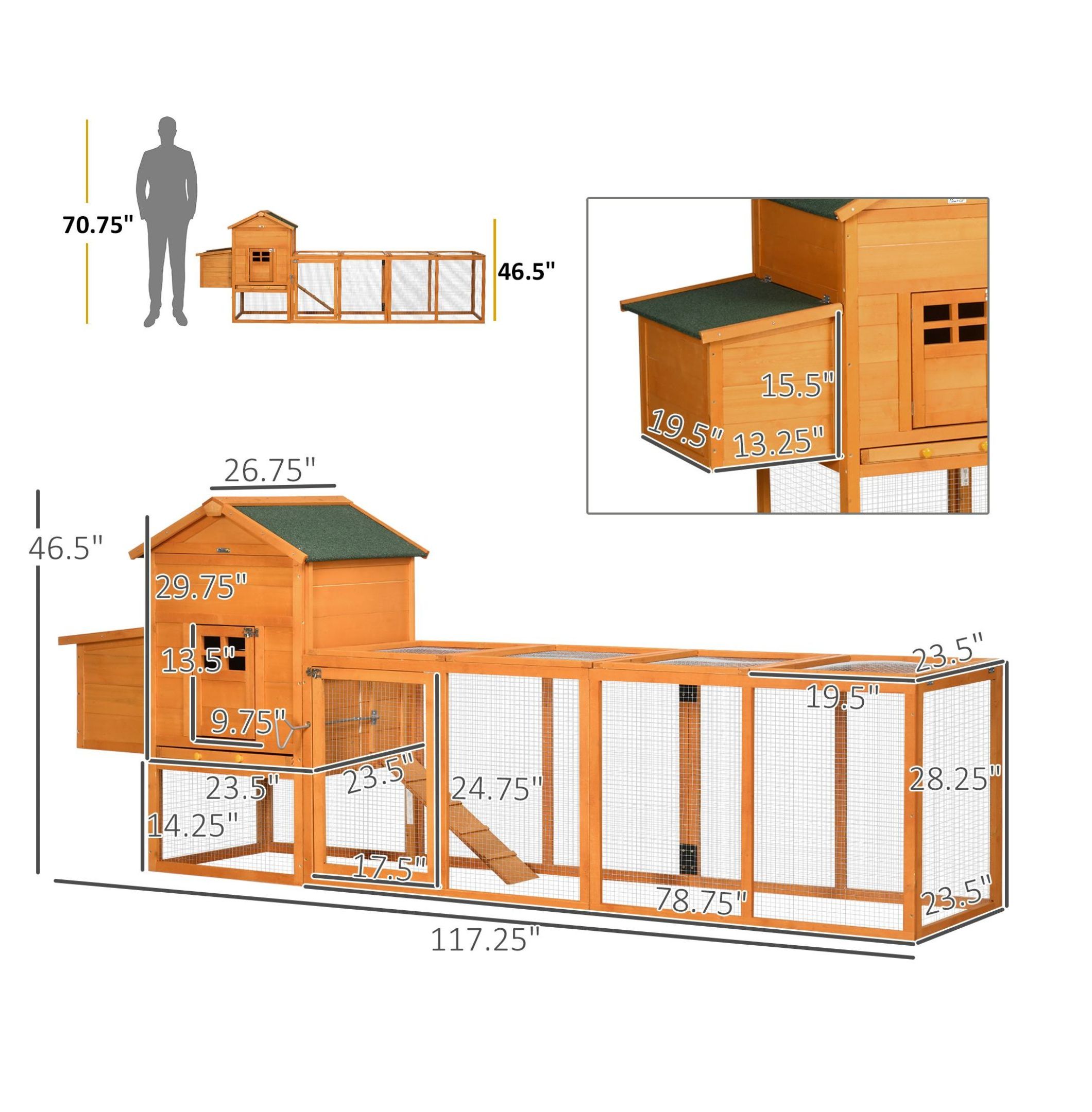 Extra Large Chicken Coop, Outdoor Hen House Poultry Cage with Removable Tray, Hen House Quail Hutch for Outdoor Backyard, Orange