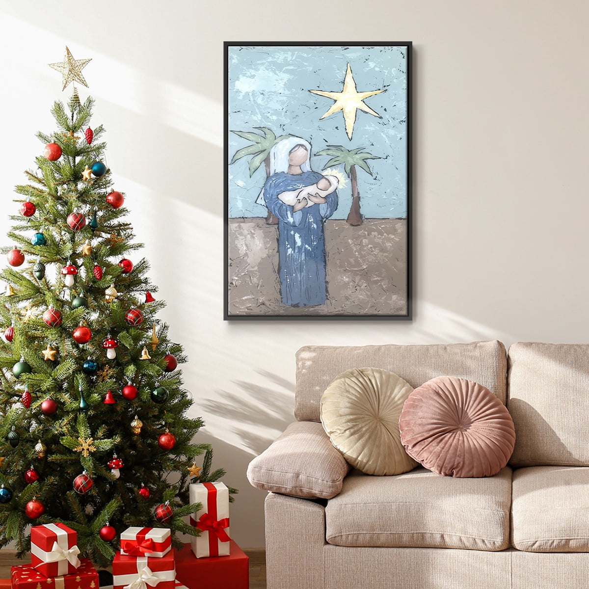 A Silent Night II - Framed Gallery Wrapped Holiday Canvas - 27 x 41 - Black Frame
