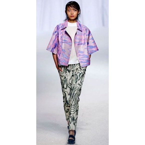 3.1 PHILLIP LIM Cropped JACQUARD Kimono MOTORCYCLE Biker JACKET Pink Blue ( 4 )