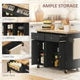 thumbnail image 3 of YYAo Kitchen Storage Island, Kitchen Cart,Kitchen Island on Wheels, Rolling Cart with Rubberwood Top, Spice Rack, Towel Rack and Drawers, Black, 3 of 11