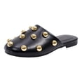 thumbnail image 6 of Rokment Metallic Gold Studded Mules Backless Dressy Sandals for Women Ladies Fashion Punk Casual Leather Closed Toe Low Heels Dress Slip on Open Back Flat Slippers Black Size 5.5, 6 of 7