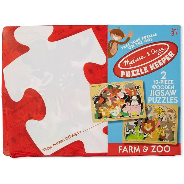 Melissa & Doug Wooden Jigsaw Puzzles Set Safari and Farm With
