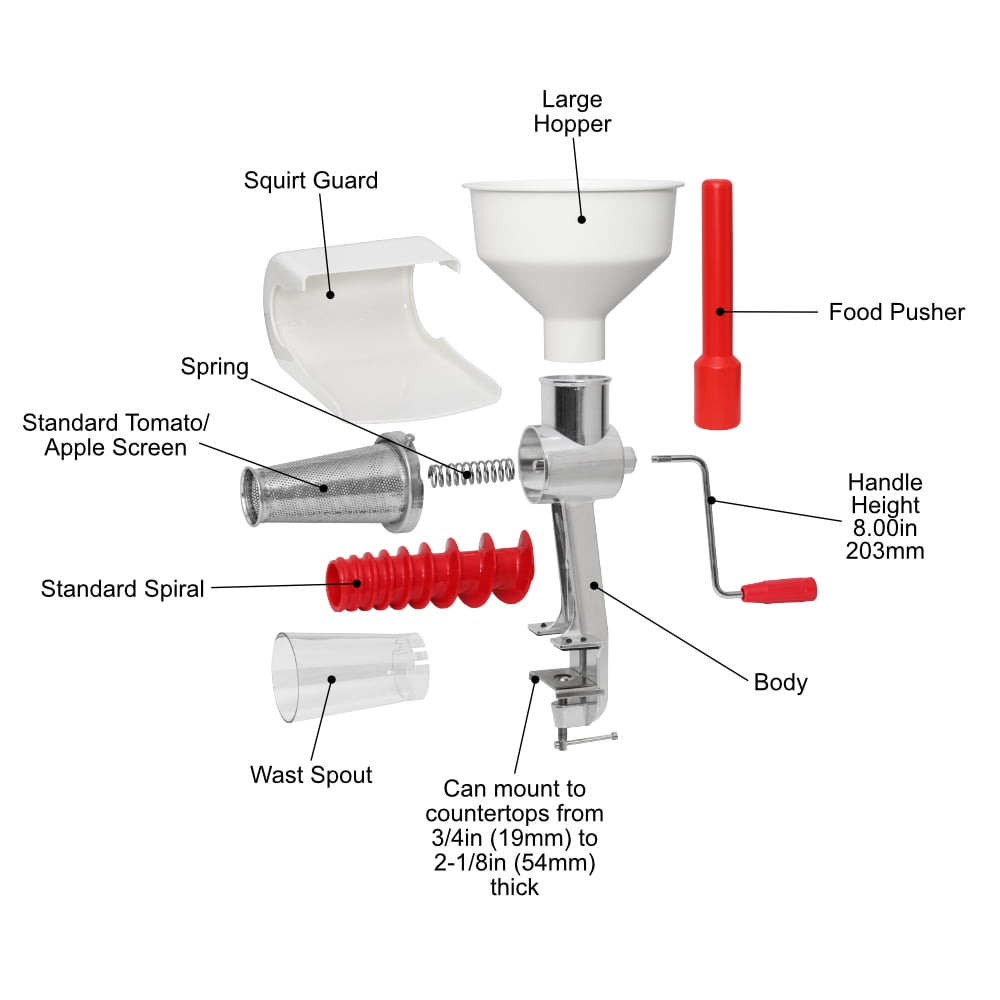 Johnny Apple Sauce Maker, Tomato Sauce Maker, Remove Skins & Seeds From Produce, Model 250 Clamp Based Food Strainer