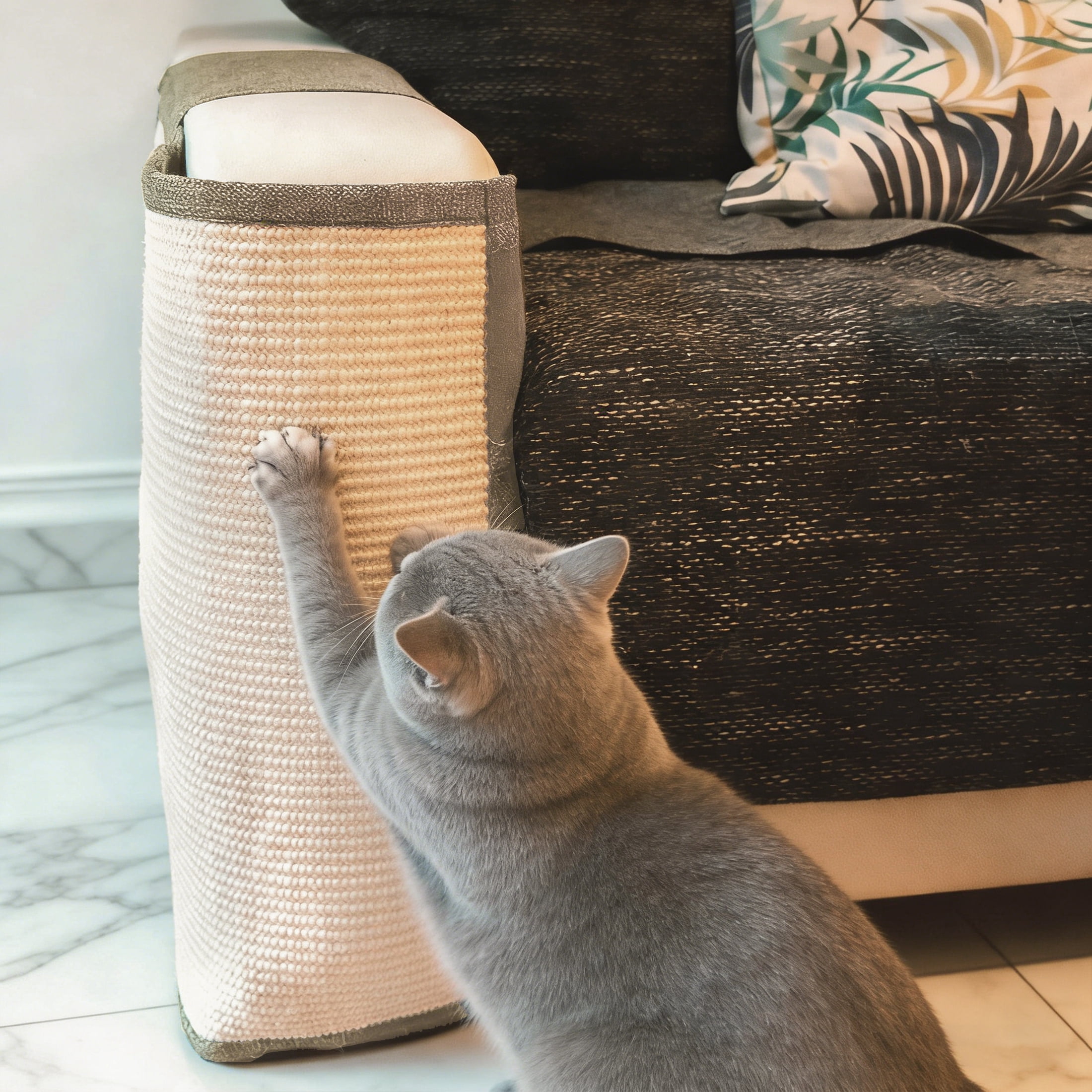 NATPLUS Cat Scratch Mat Sofa Protector, Natural Sisal Furniture Scratching Pad with Storage Pockets, Durable Anti-Scratch Couch Guard for Sofa Armrest & Furniture Protection