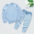 thumbnail image 2 of Ulanda Kids Sweatsuits Basic Cotton Crewneck Sweatshirt and Jogger Sweatpants Toddler Girls Boys 2 Piece Tracksuit for 0-13 Years (Sky Blue, 9-10 Years), 2 of 4