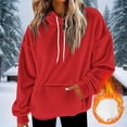 thumbnail image 2 of Olyvenn Women's Sherpa Pullover Sweatshirt Faux Fleece Long Sleeve Drawstring Hoodie Double Fuzzy Fall Hoodies with Pockets Red XL, 2 of 5