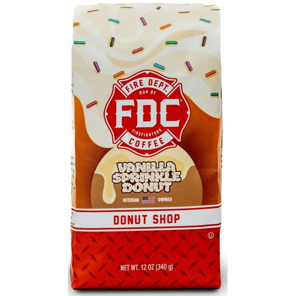 Fire Department Coffee Vanilla Sprinkle Donut Medium Roast Premium Ground Coffee, 12 oz
