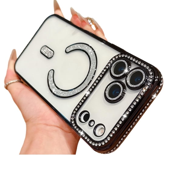 Magnetic Glitter Diamond for iPhone 17 Pro Max Case[Compatible with MagSafe]Glitter Rhinestone Diamond Camera Lens Protector Plated, Clear Slim Military Drop Shockproof Cover for Women