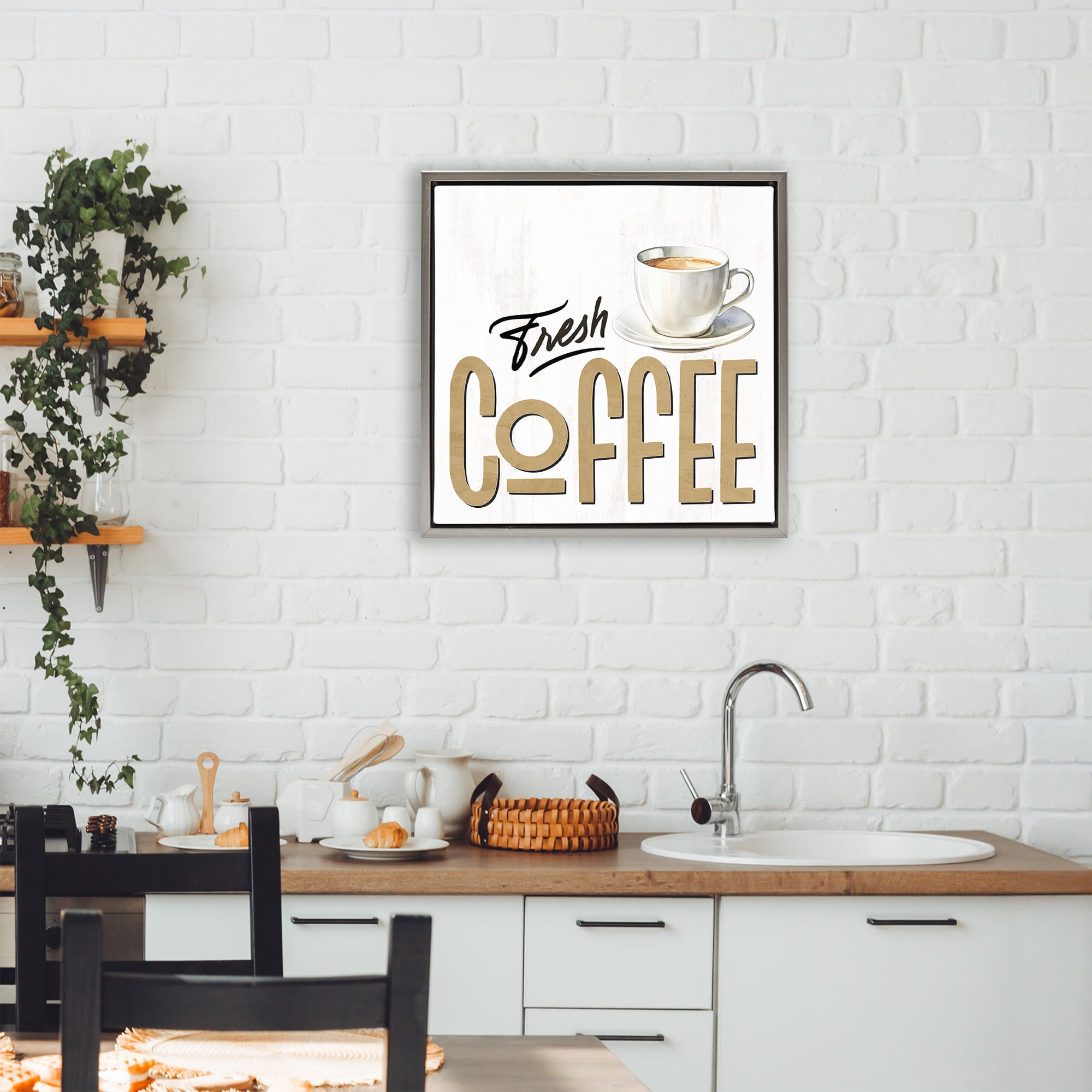Stupell Industries Fresh Hot Coffee Gray Framed Floater Canvas Wall Art, design by Kim Allen