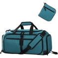 thumbnail image 2 of Foldable Duffle Bag with Shoe Compartment 50L Travel Duffel Bags for Men Women Packable Overnight Bag for Camping Gym Weekender, Teal, 2 of 7