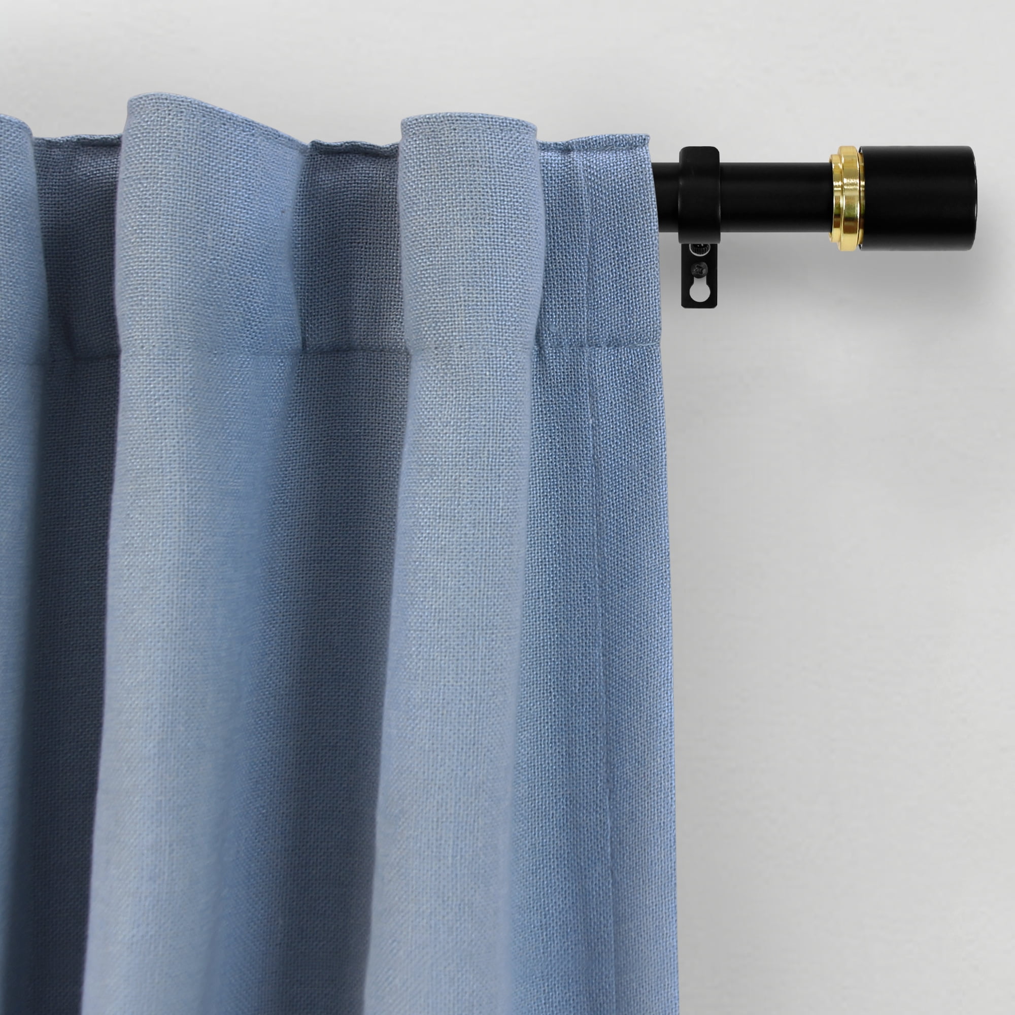 Better Homes & Gardens 1" Matte Black with Brass Neck Cylinder Adjustable Single Curtain Rod Set, 42"-120"