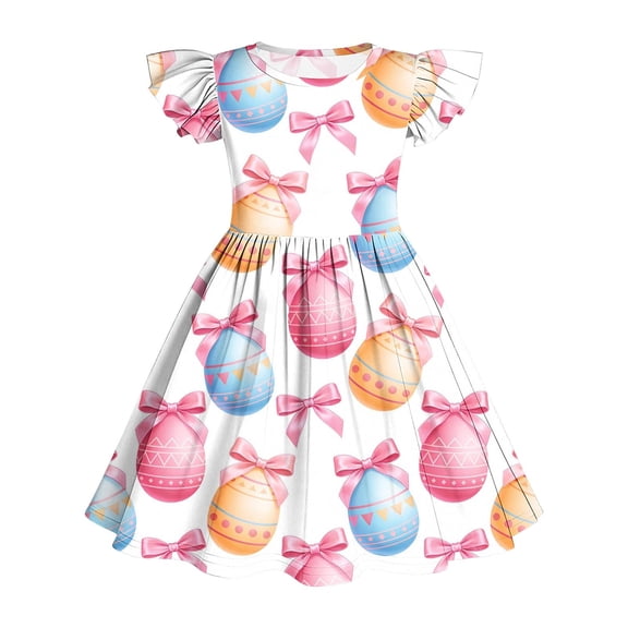 NAISIBABY Girls Easter Dresses, Summer Casual Crewneck Ruffles Sleeve Kids Flare Flowy Dresses Multicolor Size 14