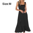 thumbnail image 2 of Vestido largo informal sin mangas con cuello cuadrado y volantes para dama de honor, elegante, de color negro, para verano, talla M, 2 of 7