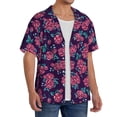 thumbnail image 2 of Pofeuu Rose Flowers Print Mens Casual Short Sleeve Shirts Beach Summer Spread Collar Pocket Tops Men's Casual Short-sleeved Shirt-X-Large, 2 of 5