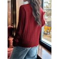 thumbnail image 6 of Women Long Sleeve Cable Knit Sweater Fashion V Neck Fitted Pullover Top Business Casual Fall Outfits Wine Red L, 6 of 7