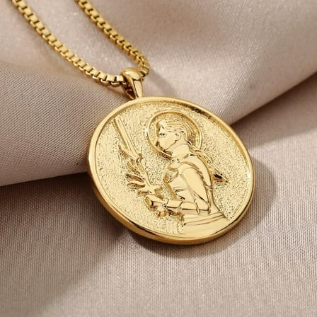 Legend Joan of Arc Medal Coin Necklace,Medallion Goddess Necklace for Women