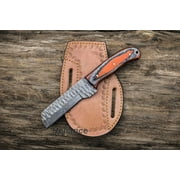 CowBoy Bull Cutter Knife  Damascus Steel EDC Knife With Leather Sheath Gift For Him / Her