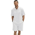 thumbnail image 4 of COOFANDY Men's 2 Pieces Linen Set Henley Shirt Short Sleeve and Shorts Summer Beach Yoga Matching Outfits W M, 4 of 4