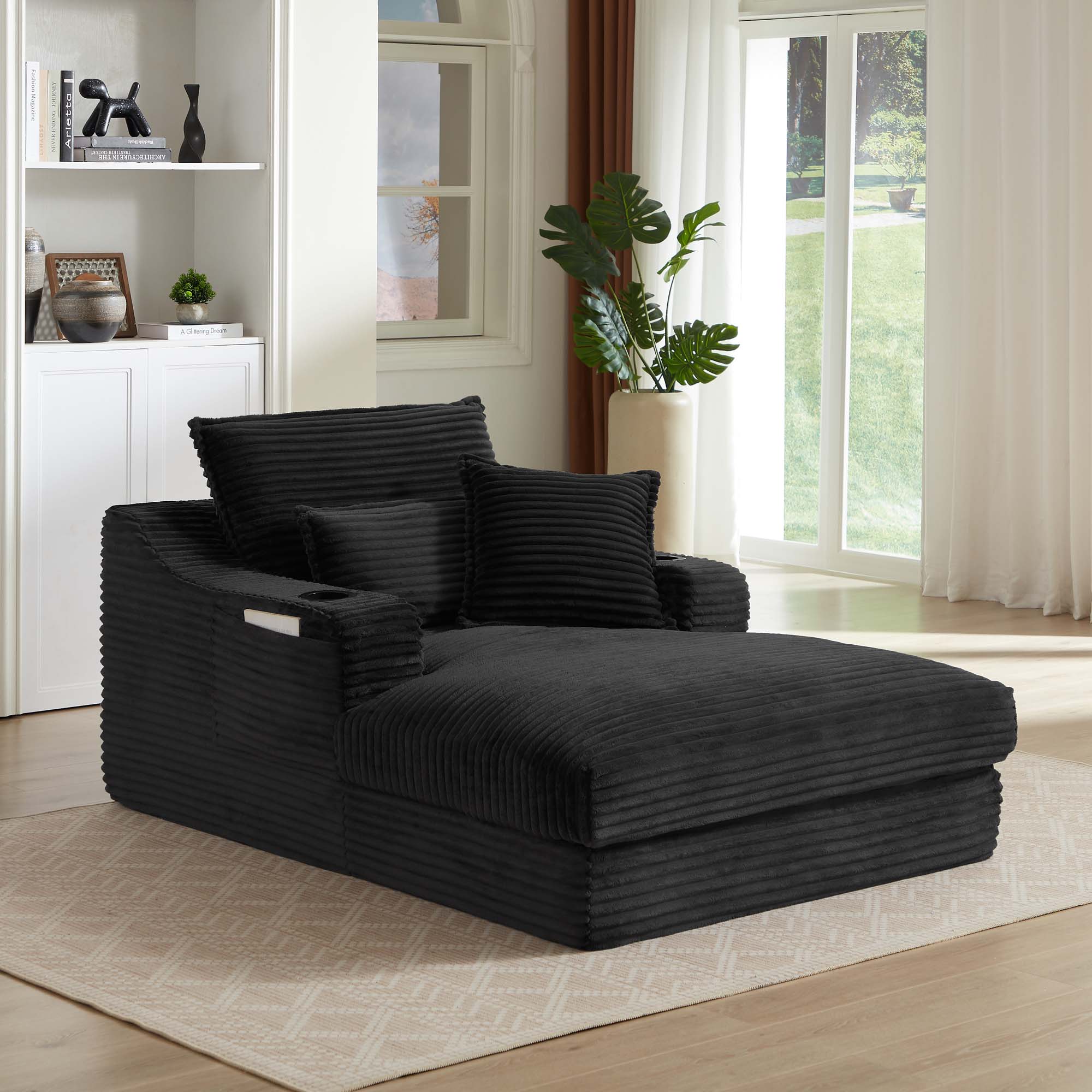Miniyam 47 in Modern Chaises with Cushion, Black Compression Sofa Lounge Chair for Living Room, Bedroom, Apartment