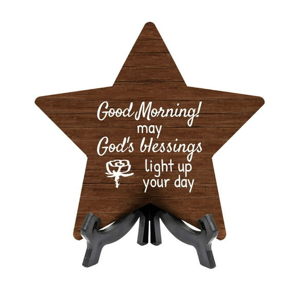Good Morning! May God's blessings light up your day Star Table Sign (7" x 7") Religious Decor | Church And Home Table Signs